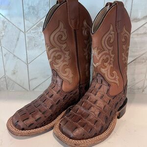 Boys Old West Brown Western Cowboy Boots with Embossed Design
